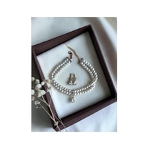 Zirkon Taşlı Su Damlası Sallantılı Tasma Choker İnci Kolye Ve Küpe Seti Düğün Nikah Kına Beyaz