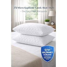 2 Li 50x70 Yastık Alezi Micro Kapitone, Sıvı Geçirmez & Koruyucu Beyaz