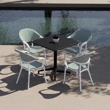 Moon Katlanır Masa 70x70 Cm - Bahçe, Balkon, Kafe, Restoran İçin, İç Ve Dış Mekan Siyah Diğer