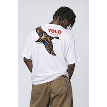 Yolo Street Yolo Preserve It Baskılı Oversize Beyaz Tişört %100 Pamuk Unisex Beyaz