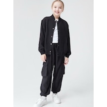 Zekids Kız Çocuk Üçlü Keten Pantolonlu Takım-13942 Siyah