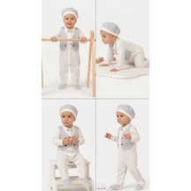3/12 Ay Şapkalı Sahte Yelekli Bebek Tulumu - Beden: 6/9 Ay / Renk: Beyaz Çok Renkli