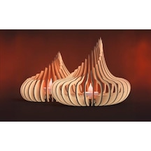 Koza 2'li Tealight Mumluk Ahşap Mumluk + Led Pilli Mum Ham Mdf