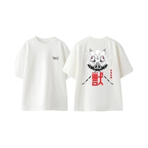 Thewert Inosuke 1 Tasarım Sırt Baskılı Pamuk Beyaz Oversize T-shirt