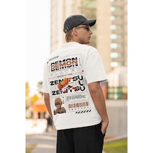 Demon Slayer Baskılı Unisex Oversize Anime Tişört Beyaz
