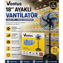 Ventus Fs-18 18'' Sanayi Tipi Ayaklı Vantilatör 80w 3 Kademeli Metal Kafesli Sessiz Çalışma Salınımlı Fan