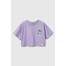 United Colors Of Benetton Kız Çocuk Lilo & Stitch Baskı Detaylı Crop T-shirt Lila 6-13 Yaş-2826