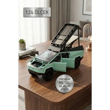 Yeşil 1:24 Metal Cybertruck Kamp Karavan Modelli Çek Bırak Oyuncak Araba - Sesli Işıklı Diecast Model