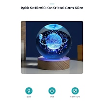 Işıklı Kristal Cam Küre - Satürnlü Kız Figürlü - Ahşap Altlıklı - Usb Gece Lambası Standart