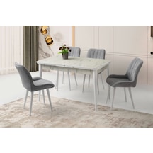 Ahşap Salon Yemek Masa Sandalye Takımı 4 Sandalyeli Ortadan Açılır Büyüyen 80x130 Cmmermer Desen