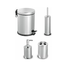 Piev Paslanmaz Metal 4 Lü Banyo Seti Gri