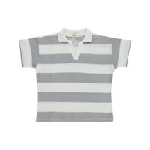 Civil Girls Çizgili Polo Yaka 10-13 Yaş Tişört - Gri