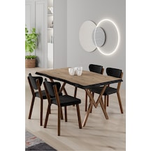 Canisa Akort Serisi Mdf Sabit 80x130 Atlantik Çam Mutfak Masası Takımı 4 Siyah Sandalye Atlantik Çam Masa Siyah Sandalye