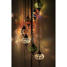 Dekoratif Mozaik Lamba 7 li Lambader El Yapımı Köşe Lambası Renkli Avize