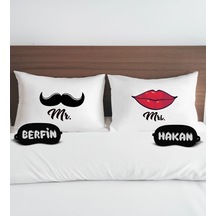 Bk Gift Kişiye Özel Mr Mrs İsimli Tasarımlı Pamuklu Yastık Kılıfı Ve Göz Bandı Çift Uyku Seti-2, Tasarım Ev Tekstili, Uyku Bandı, Ev Hediyesi