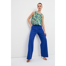 Stella Pulvis Mavi Yüksek Bel Wide Leg Krep Pantolon Mavi