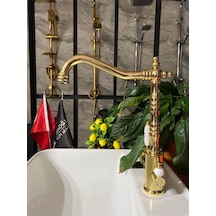 İsaoğlu Yapı Altın 3 Yollu Mutfak Bataryası Gold Zen Design Arıtmalı Rustik Mutfak Bataryası Evye Musluğu Gold