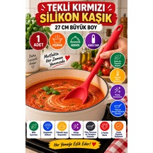 Tekli Kırmızı Büyük Boy Silikon Kaşık 27 Cm Mutfak Yemek Pişirme Ve Servis Kaşığı Evde Kullanım İçin