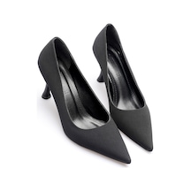 Alewomen Siyah Mat Saten Sivri Burun 8 Cm Topuklu Sara Stiletto Kadın Ayakkabı Siyah Mat Saten