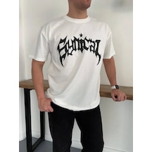 Epilons Zenda1125 Erkek Bisiklet Yaka Ön Baskılı Kısa Kollu Tişört Streetwear Günlük Basic Pamuklu T-shirt - Beyaz Zenda
