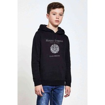 Tshirthane G O T House Tyrell Baskılı Unisex Çocuk Kapüşonlu Siyah Sweat Siyah