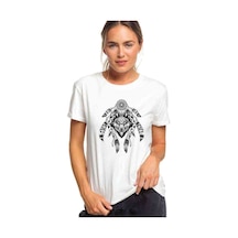 Dreamcatcher Wolf Logo Baskılı Beyaz Kadın Tshirt