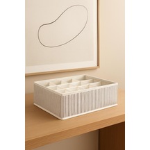 12 Bölmeli Kumaş Organizer - Çekmece İçi Düzenleyici Gri Çizgili Tekstil Hurç Polipropilen 34 X 25 Diğer