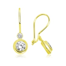 925 Ayar Gümüş Gold Sallantılı Tek Taş Küpe