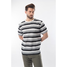 Madmext Siyah Bisiklet Yaka Çizgili Erkek T-shirt E7118 Siyah