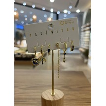 Yakemiyou Mavi Taşlı Altılı Küpe Çok Renkli