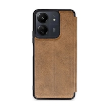 Newface - 4 - Xiaomi Redmi 13c Kılıf Flip Cover - Ece-umay - - Taba