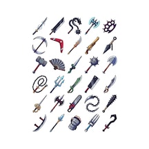 30 Adet Anime Dövüş Silahları Sticker Seti - Laptop, Kask, Kaykay Çok Renkli