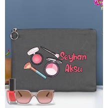 Bk Gift Kişiye Özel İsimli-1 Astarlı Antrasit Portföy Çanta 30x21cm, Baskılı El Çantası, Organizer Çanta Haki