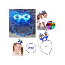 Led Işıklı Pilli 3 Farklı Modda Yanan Uzaylı Göz Parti Tacı Mavi Renk 18x12 Cm
