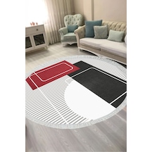 Alanur Kaymaz Yıkanabilir Dijital Baskılı Salon Halısı Trend Saçaklı Yuvarlak Geometrik Al4052 Siyah