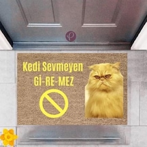 Kapı Önü Paspası Dekoratif Dijital Baskı Kedi Sevmeyen Giremez P-2375 Renkli
