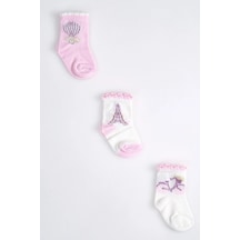 Cocole Socks Kız Çocuk Soket Çorabı 3 Lü Set Pamuklu Paris Temalı & Bisiklet Desenli Çok Renkli