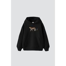 Tarzsokak Walking Leopard Baskılı Oversize Unisex Premium Siyah
