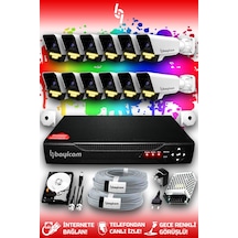 Bayicam 12 Kameralı Süper 12 Dış Kamera Set 500 GB 5 MP 2K Renkli Gece Görüşlü Güvenlik Kamerası Sistemi
