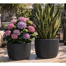 Mercan Kare Saksı Seti 1,8 Litre + 4 Litre, İç Mekan - Dış Mekan 2li Ekonomik Gizli Su Hazneli Plastik Saksı Set A Diğer