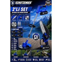 Schutzenger 2030TN 2 Set 4 Batarya Şarjlı Ot Çim Biçme Makinesi Tırpan 7 Başlıklar Ve Şarjlı Budama Testeresi Zinçirli 15cm Pala Mavi