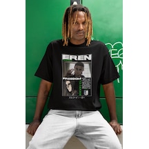 Tasarım Eren Yeager Freedom Tatakae Baskılı Unisex Oversize Anime Siyah