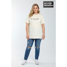 Superlife Kadın Büyük Beden L.v. Est Belle Baskılı 3xl-6xl Bisiklet Yaka Tshırt Spr26btsk510-17 Ekru