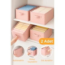 Serstil 2 Adet - Kıyafet Saklama Kutusu Katlanabilir Dolap Içi Düzenleyici 45x25x20cm - Pembe Benekli Pembe Puantiye