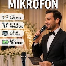 Yeni Nesil Uhf Kablosuz Çift El Mikrofonu Seti Dijital Ekranlı Şarj Edilebilir
