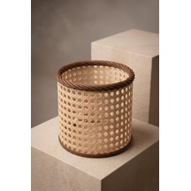 Rattan Görünümlü Dekoratif Masaüstü Organizer & Kalemlik Makyaj Ve Fırça Düzenleyici
