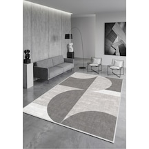 Bauhaus Minimalist Yarım Daire Kaymaz Taban Yıkanabilir Salon Halısı Yolluk Hol Ve Mutfak Halısı Gri