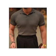 Cool Tarz Erkek Fitilli Polo Yaka Triko T-shirt Antrasit Antrasit
