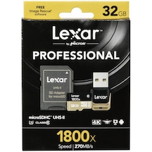 Lexar Professional 1800x 32 GB MicroSDHC Class 10 UHS-II Hafıza Kartı + Adaptör + USB 3.0 Kart Okuyucu
