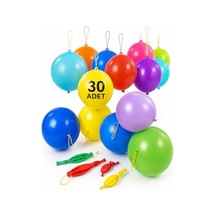 30 Adet Lastikli Zıpzıp Balon İpli Punch Panç Büyük Balon 2 Yaş Mavi